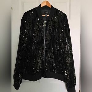 Forever 21 Black Sequin Bomber Jacket